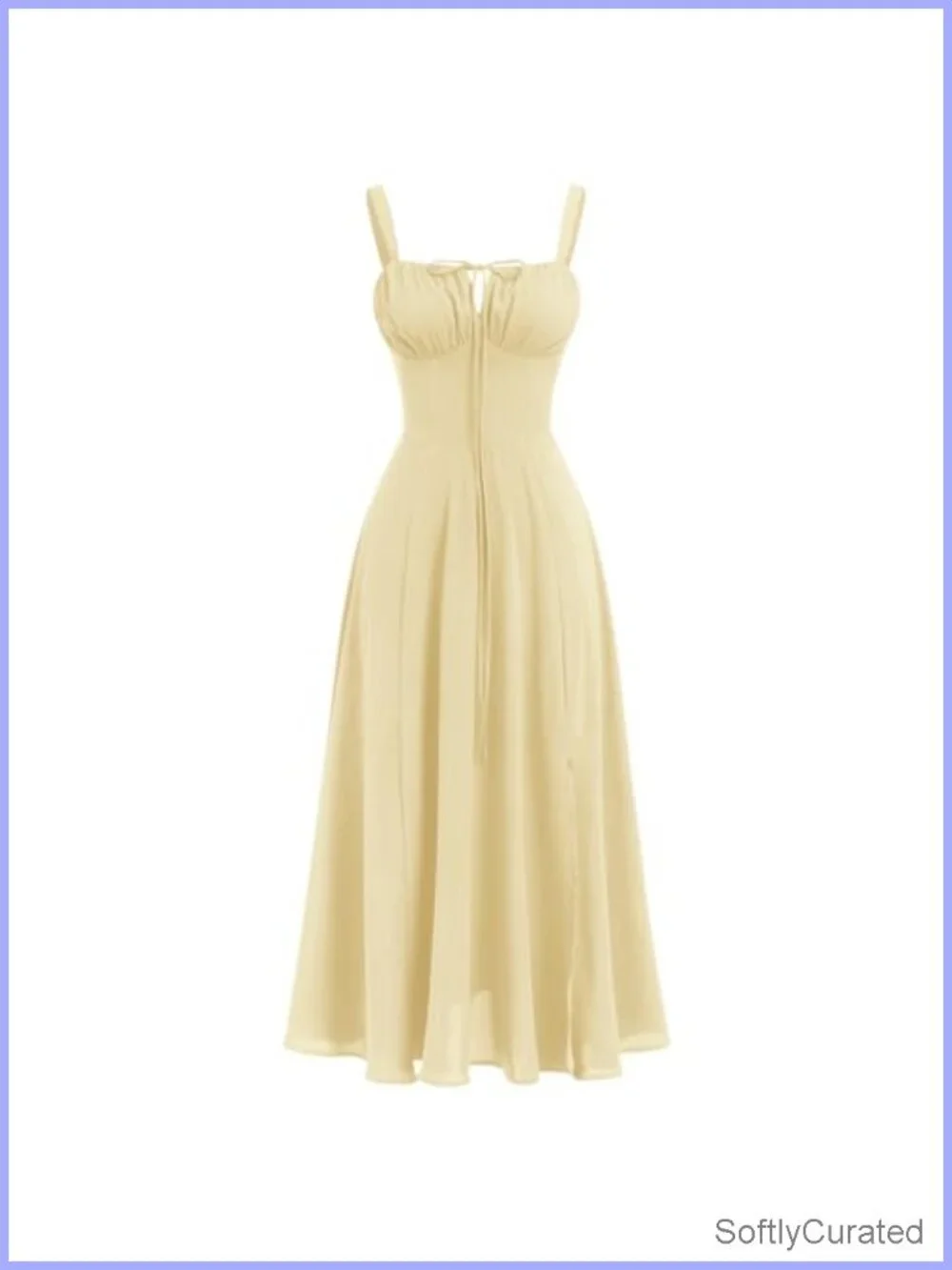 Floral Corset Lace-Up Midi Dress with Slit Spaghetti Straps A-Line Boho Sundress